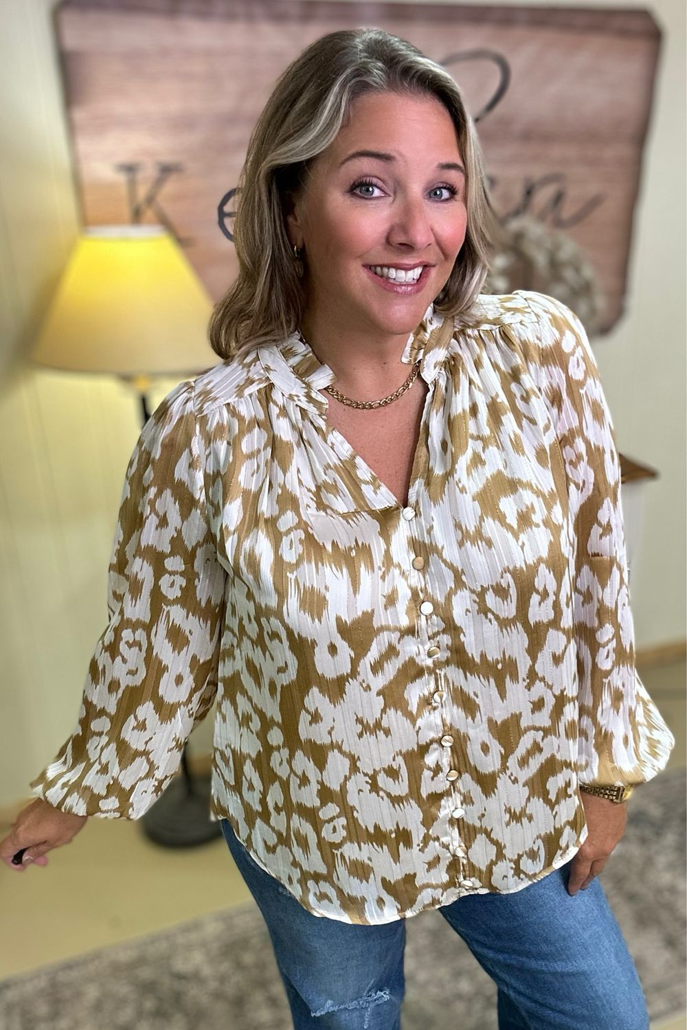 Taupe Animal Print Blouse