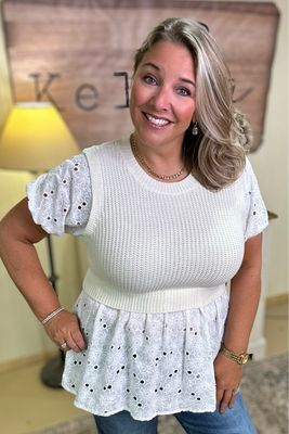 White Floral Lace Lined Cream Sweater
