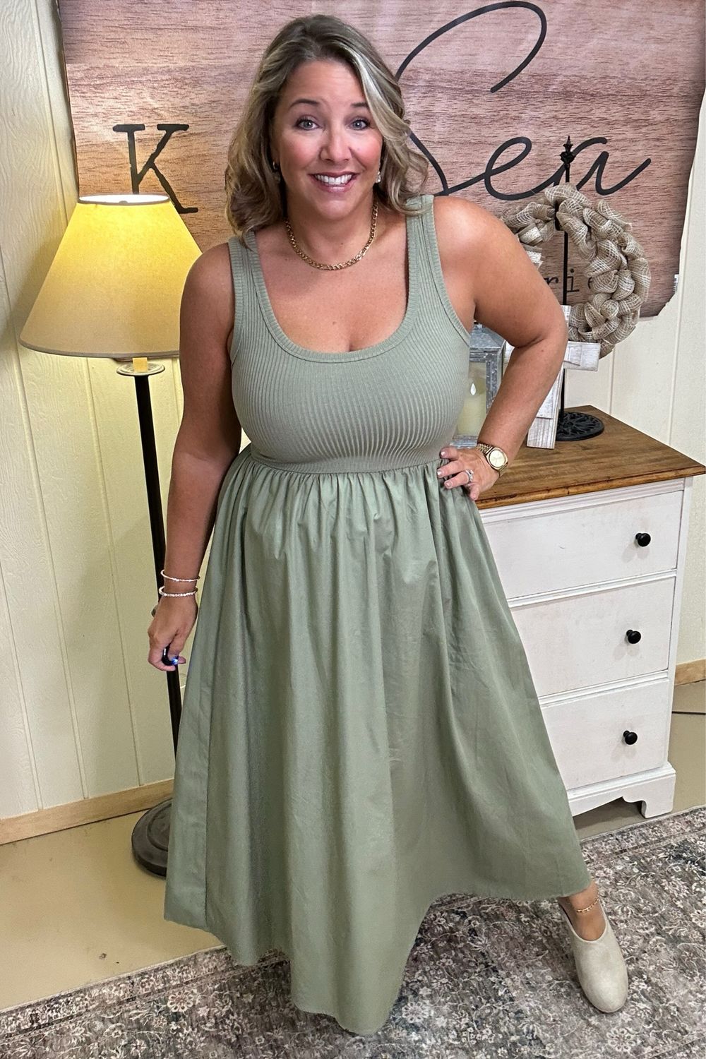 Light Olive Tank Midi Dress