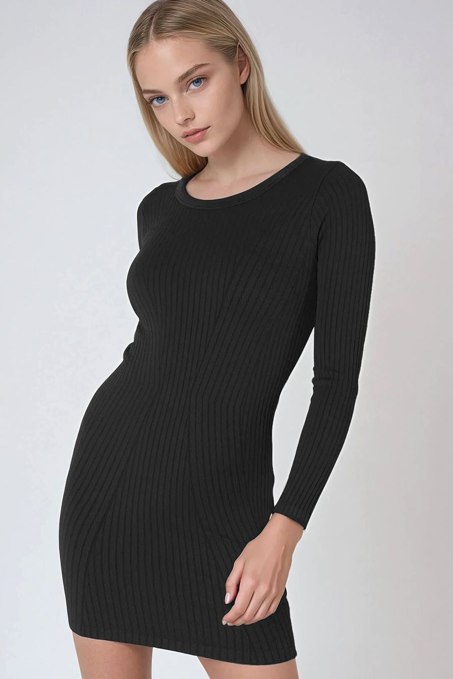 NikiBiki Wide Ribbed Black Bodycon Dress