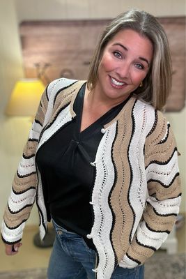 Pointelle Wavy Stripe Cardigan