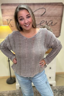 Mocha Distressed Mineral Wash Sweater