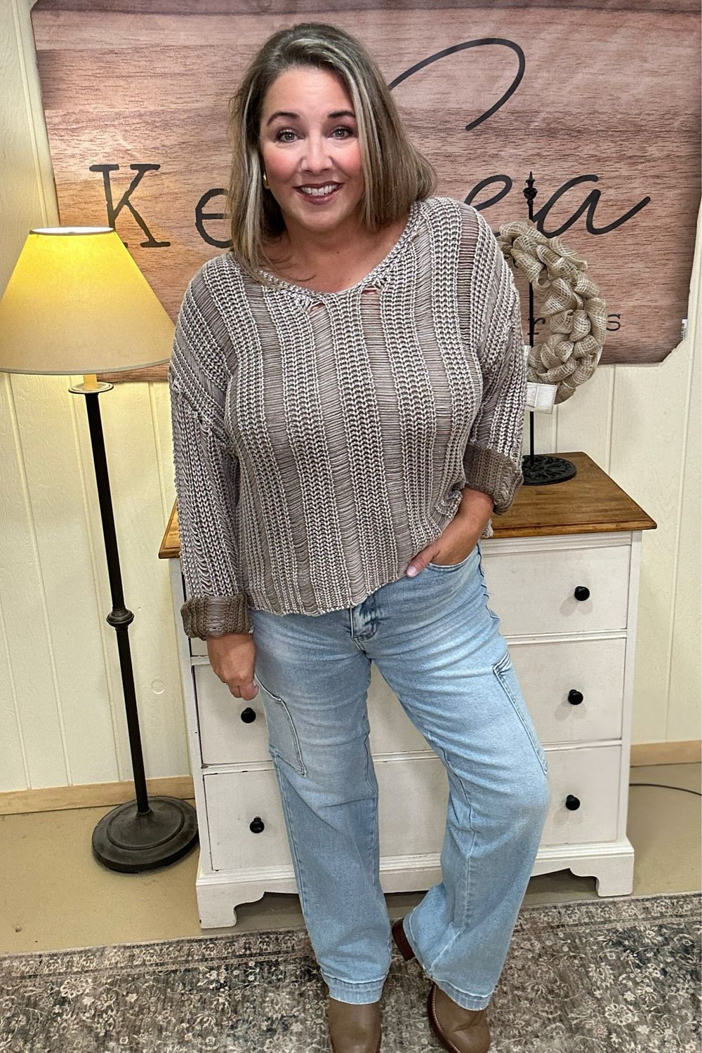 JB 88924 Lt Wash HW Wide Leg Cargo Jean