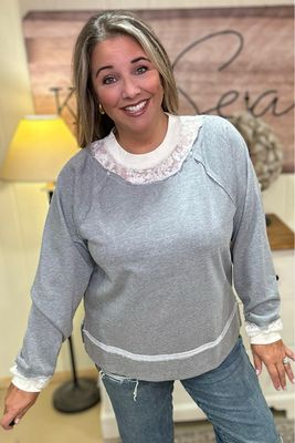 Heather Grey Lace Trim Sweatshirt