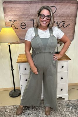 Olive Knit Overalls