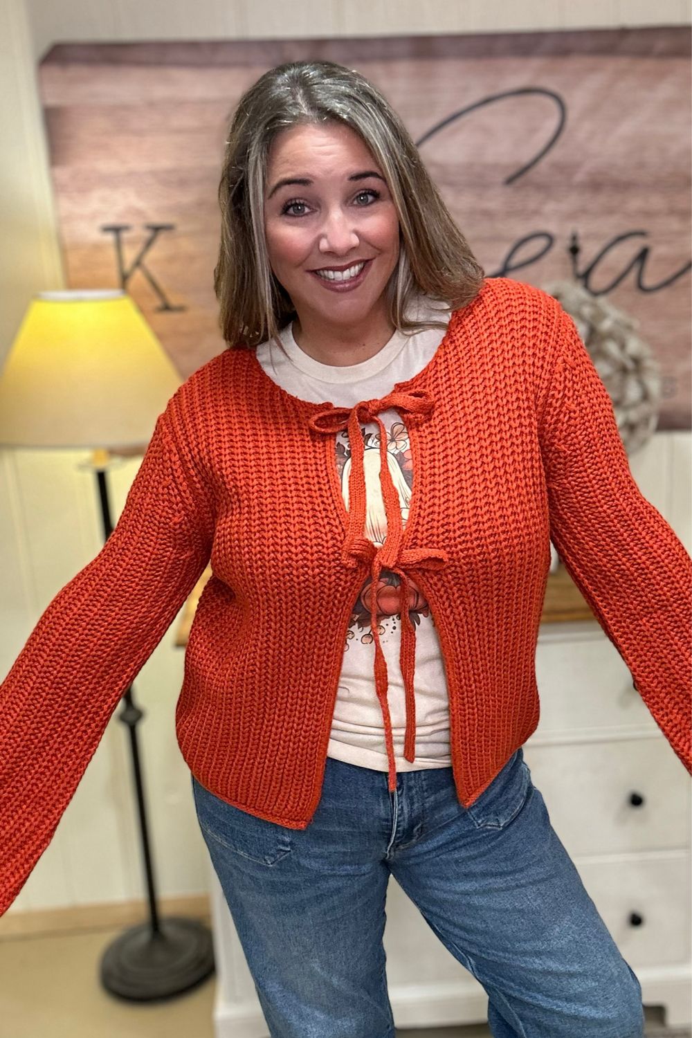 Rust Bow Tie Cardigan