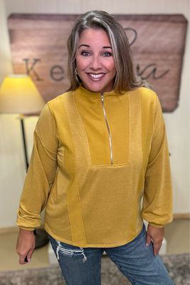 Mustard Half Zip Contrast Top