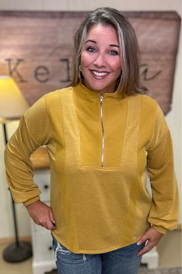 Mustard Half Zip Contrast Top