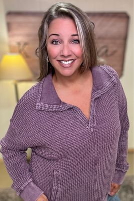 Merlot Waffle Collared Top