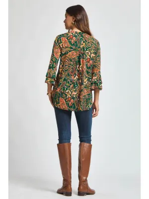 Hunter Green Paisley Bell Sleeve Top