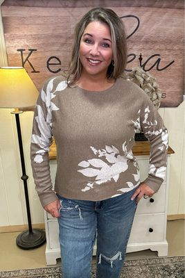 Mocha Ivory Floral Dolman Sweater