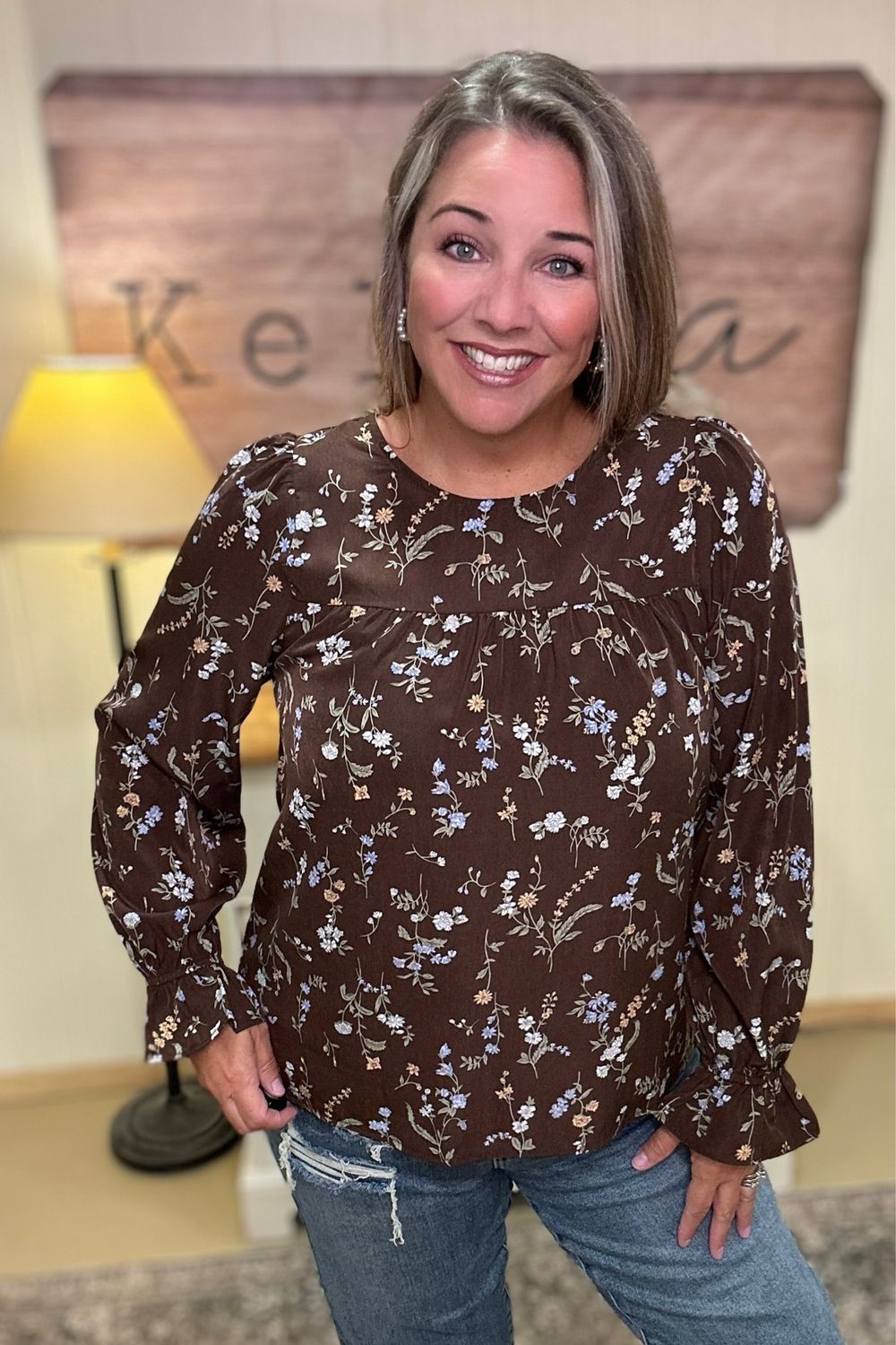 Brown Fall Floral Blouse