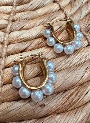 Golden Stainless Steel Pearl Hoops