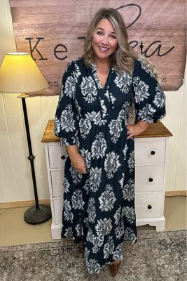 Navy Cactus Floral Maxi Dress