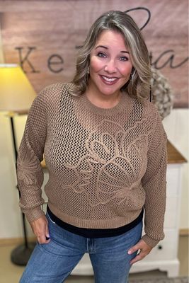Mocha Flower Fishnet Sweater