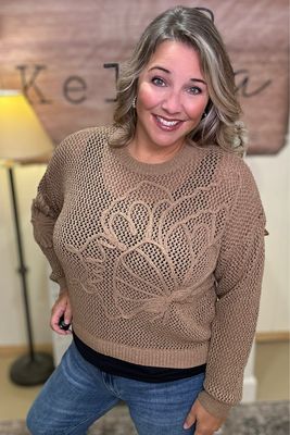 Mocha Flower Fishnet Sweater