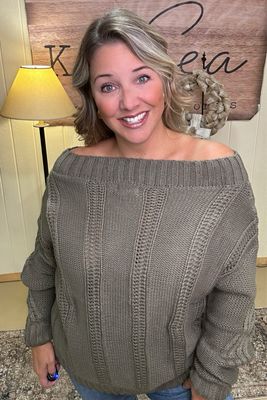 Olive Cable Knit Off Shoulder Sweater