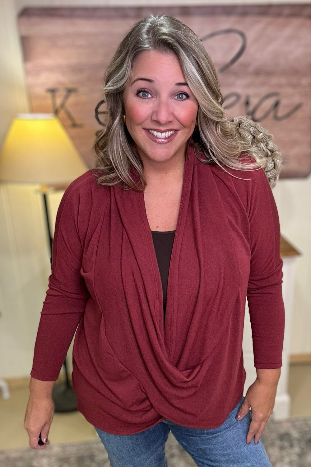 Wine Waterfall Soft Drape Hacci Top