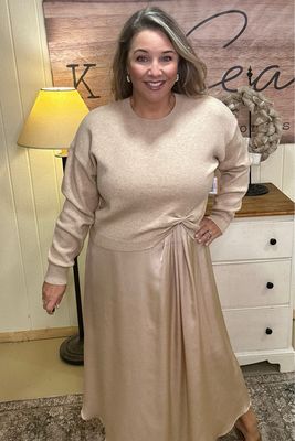 Champagne Sweater & Satin Dress