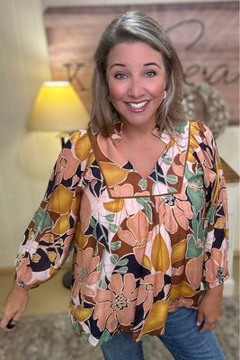 Navy Mix Abstract Floral Blouse