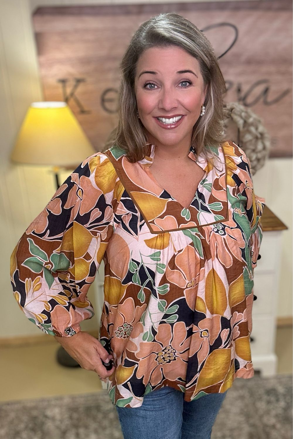 Navy Mix Abstract Floral Blouse