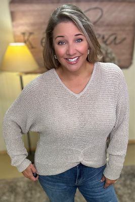 Twist Front Knit Dolman Pullover