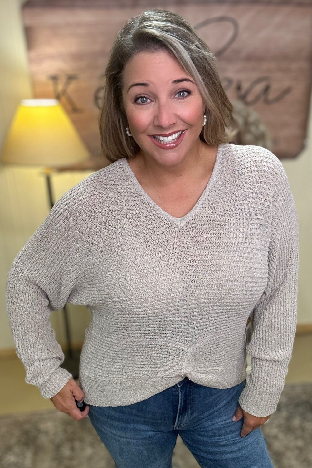 Twist Front Knit Dolman Pullover