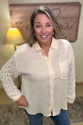 Natural Sweater Sleeve Gauze Blouse