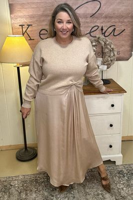 Champagne Sweater &amp; Satin Dress