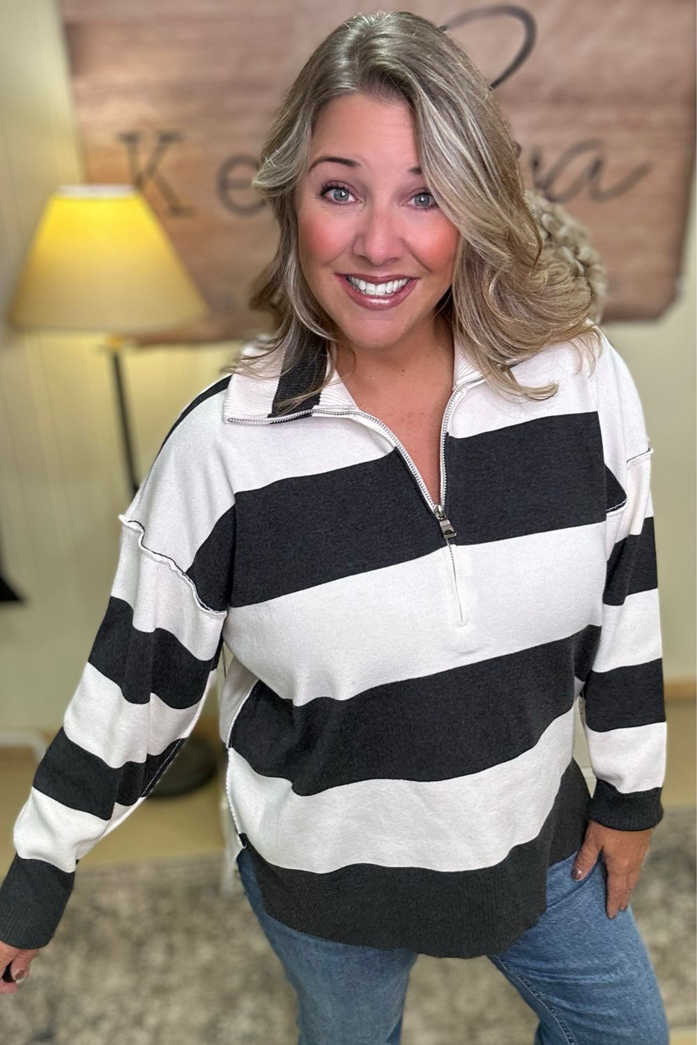 Charcoal Stripe Zip Sweater