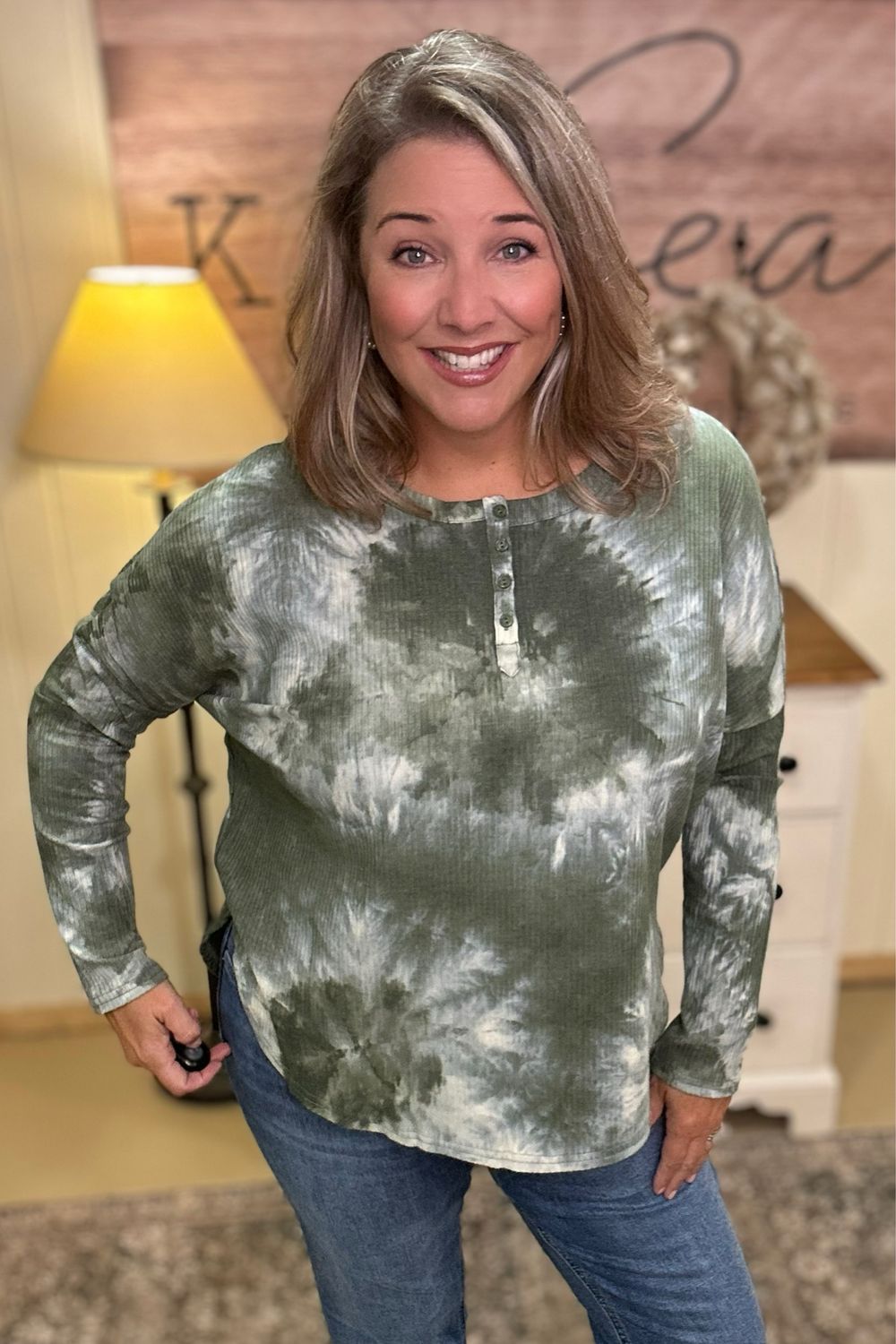 Olive Mix Tie Dye Henley