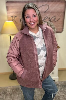 Rose Alpine Fleece Zippered Bomber Jacket