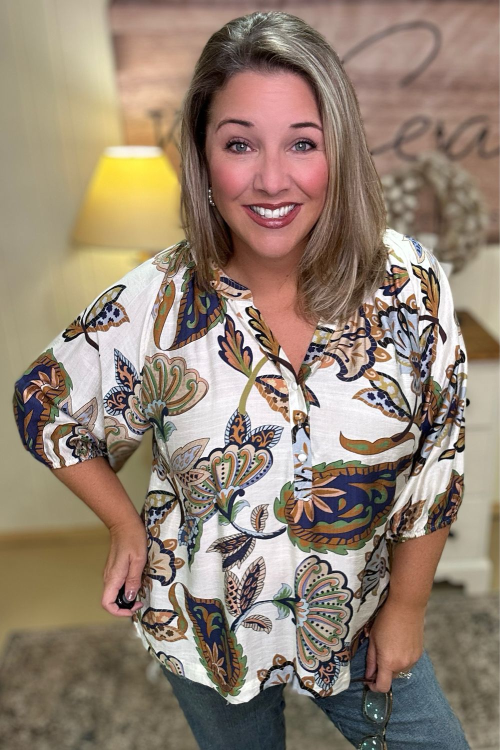 Cream Floral Paisley Blouse