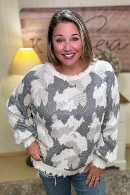 Cream Camo Eyelash Sweater