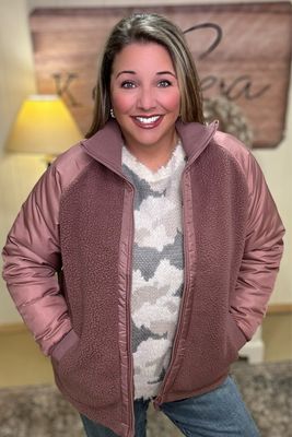Rose Alpine Fleece Zippered Bomber Jacket