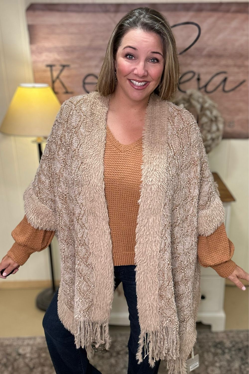 Camel Chenille Fringe Shawl