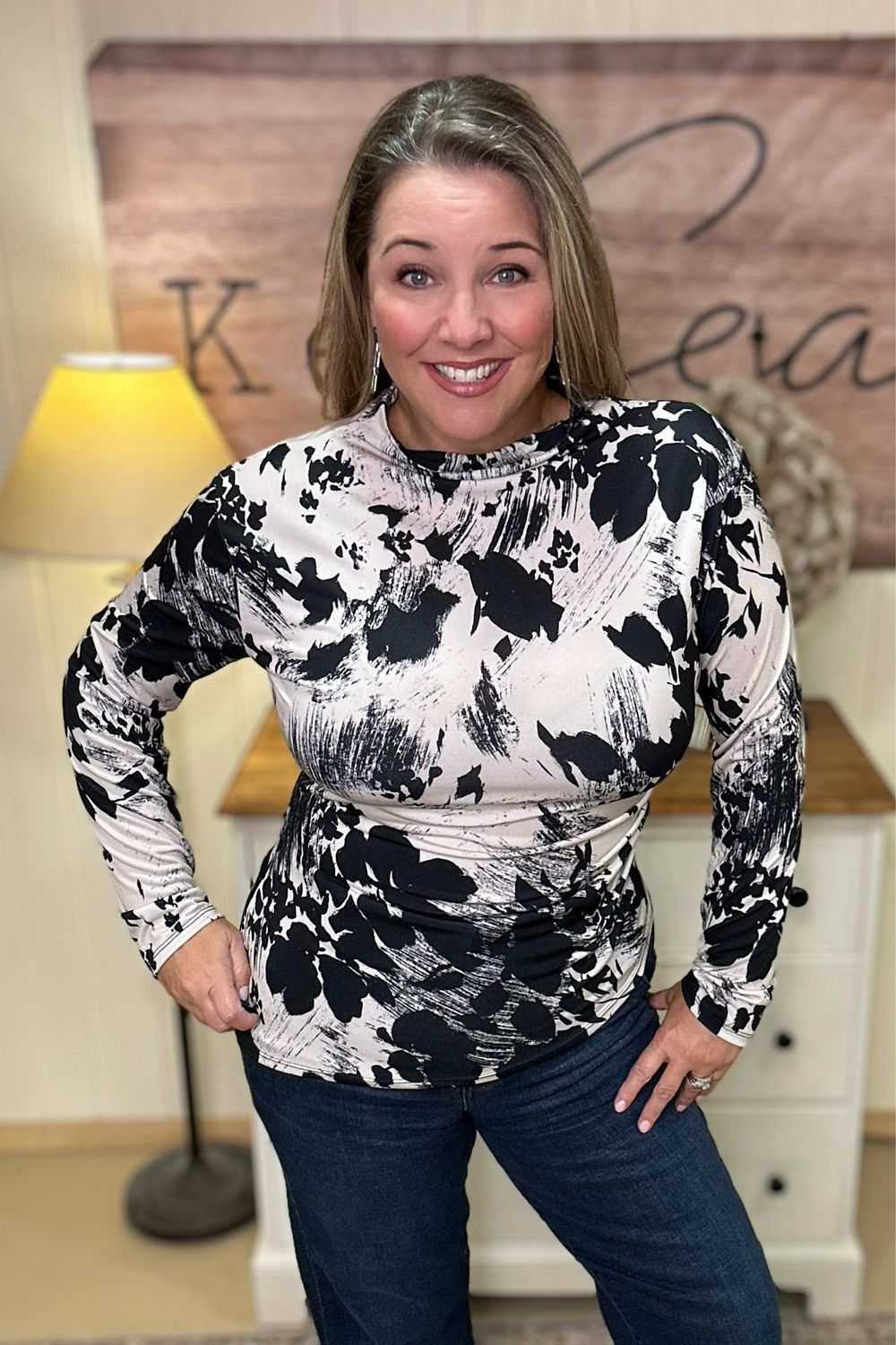 Ivory &amp; Black Slinky Shirred Top