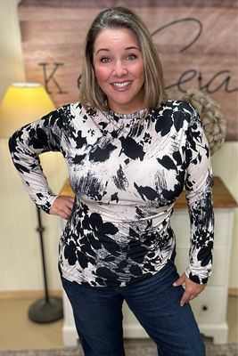 Ivory & Black Slinky Shirred Top