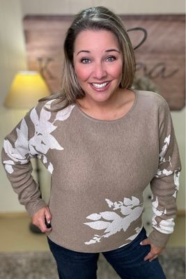 Staccato Mocha Ivory Floral Dolman Sweater