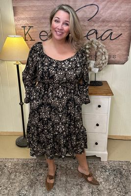 Black Floral Midi Dress