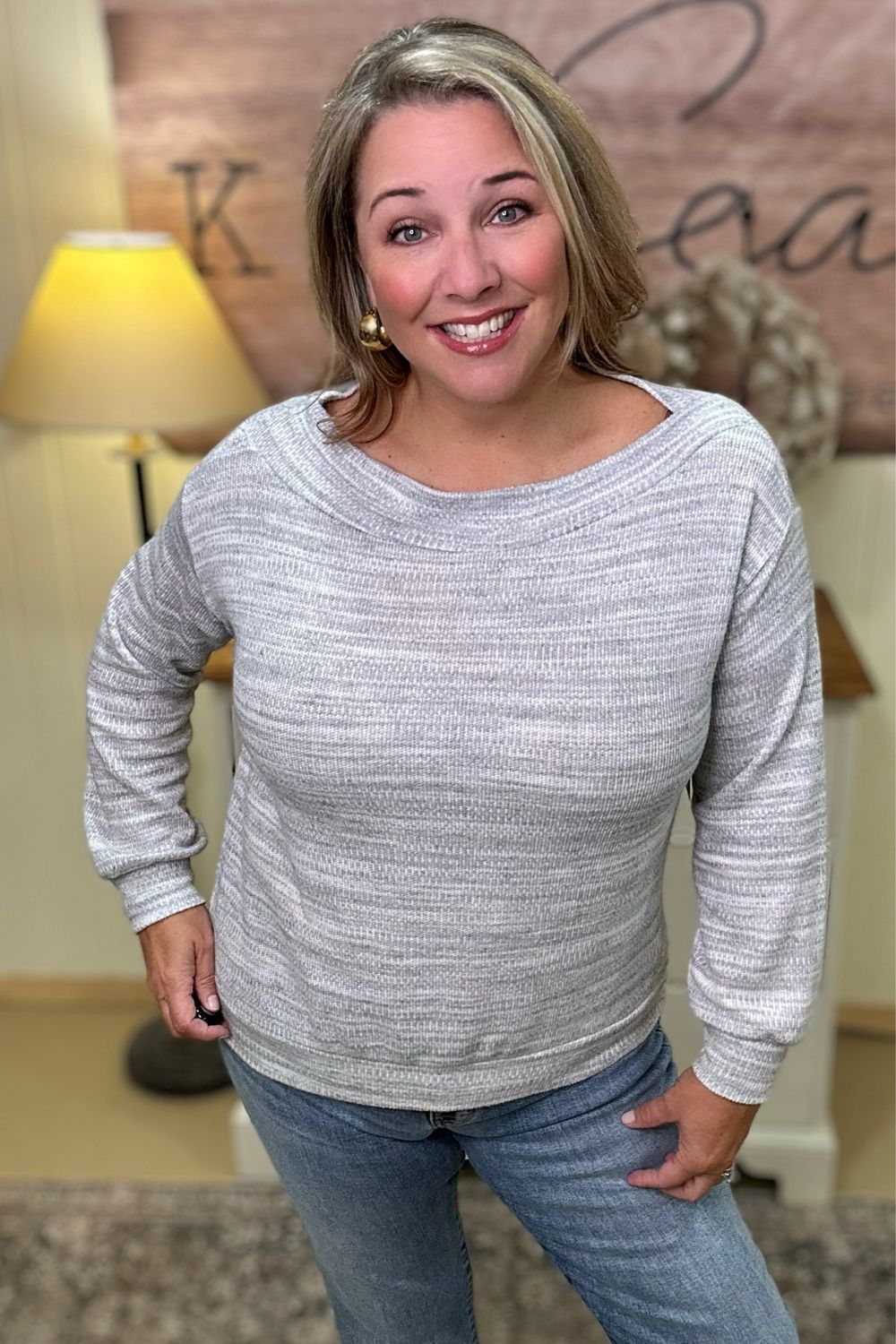 Heather Grey Off Shoulder Top
