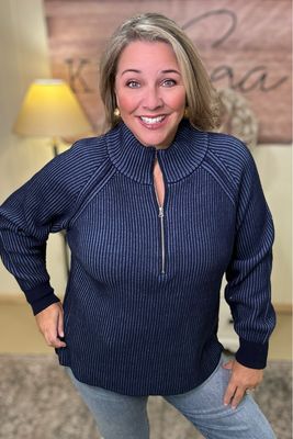 Navy Two Tone 1/2 Zip Sweater