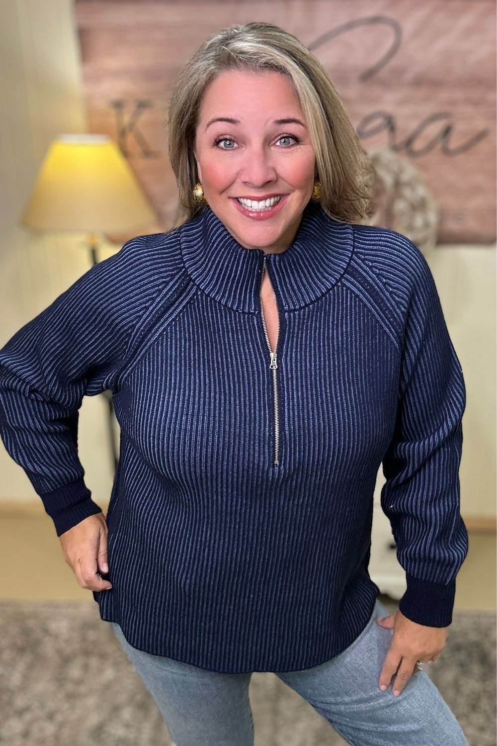 Navy Two Tone 1/2 Zip Sweater