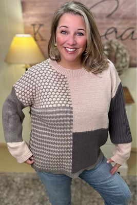 Oatmeal Grey Navy Block Sweater