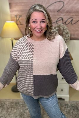 Oatmeal Grey Navy Block Sweater