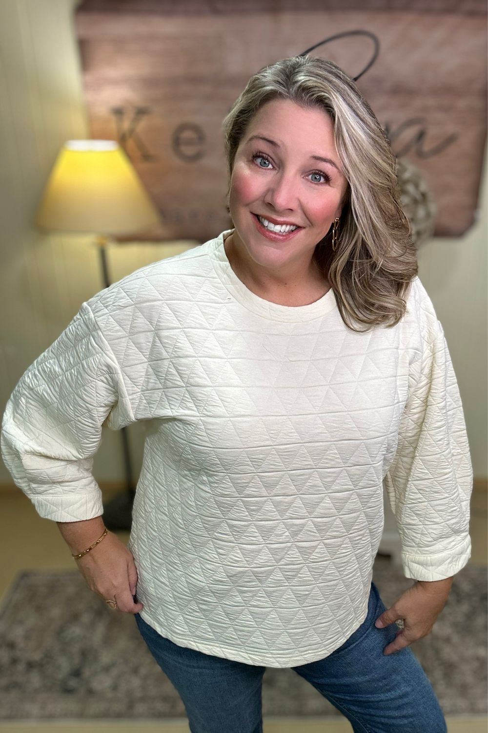 Cream Quilted Pullover