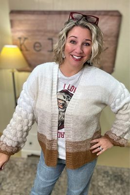Brown Color Block Cardigan