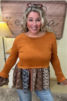 Squash Boho Paisley Peplum Top