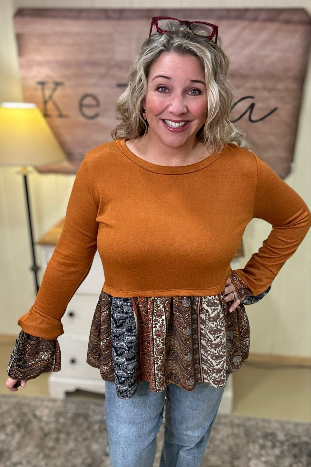 Squash Boho Paisley Peplum Top