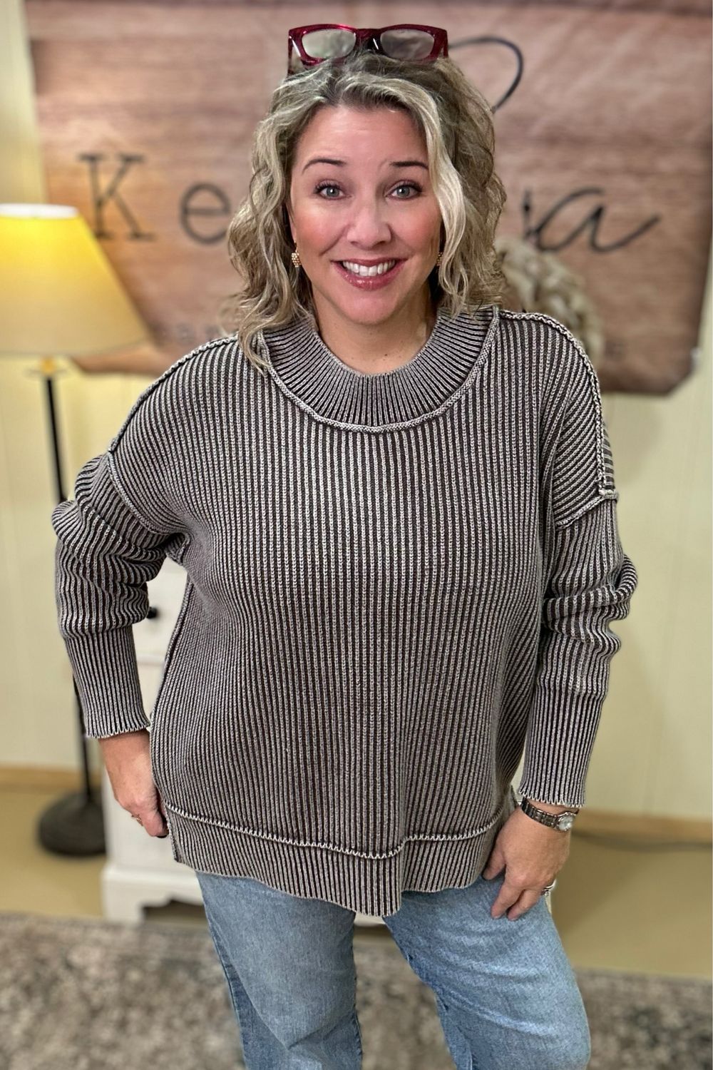 Washed Cotton Side Slit Sweater